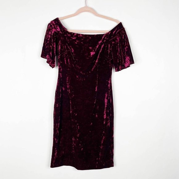 Eliza J Off the Shoulder Velvet Cocktail Dress Ruby Red 4 #4634 - Picture 2 of 2